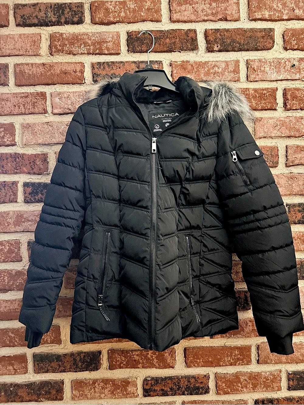 New, never worn Nautica Ladies' Puffer with Faux Fur Hood Black Jacket